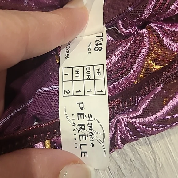Simone Perele Set Bra 34B and panties Size S Plum pinstriped with embroidery - Picture 10 of 11
